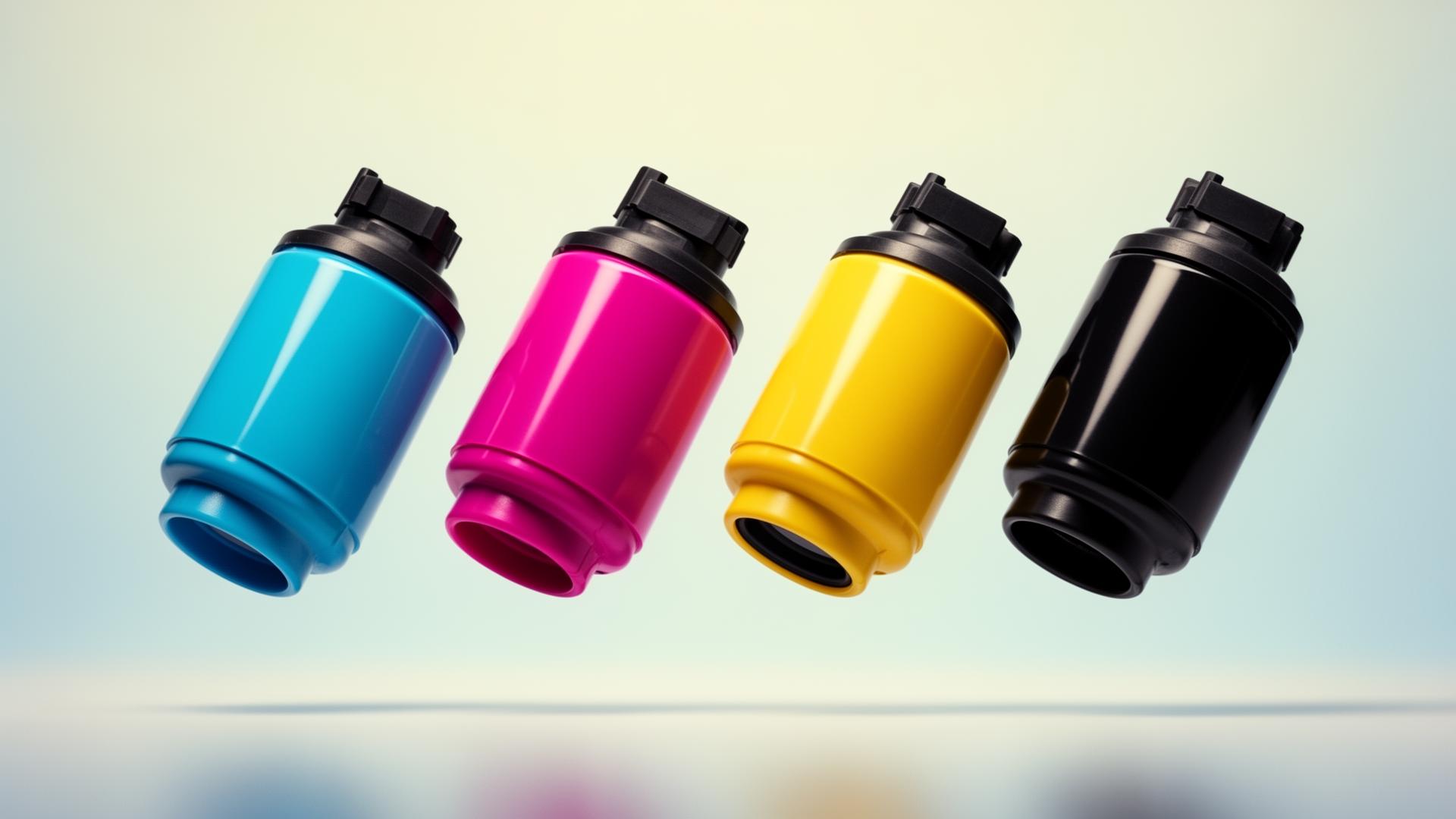 Cyan magenta yellow and black toner cartridges